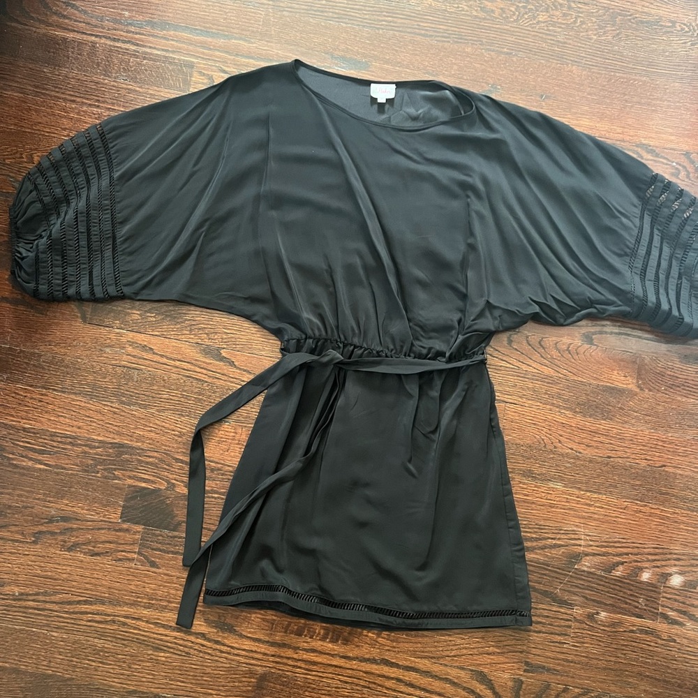 Parker belted cinched-waist dress with puff-sleeve